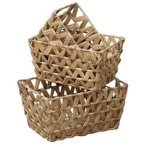 Flared Braided Water Hyacinth Baskets With Handles Natural Set Of 3 