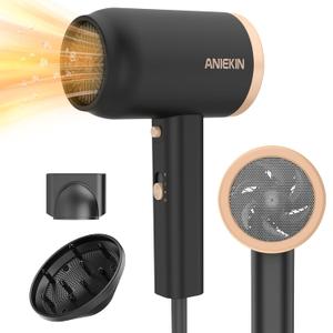 ANIEKIN Hair Dryer, 1875 Watts Fast Drying Blow Dryer with Diffuser and Concentrator, Compact Lightweight Hair Dryer for Women and Men (Black)