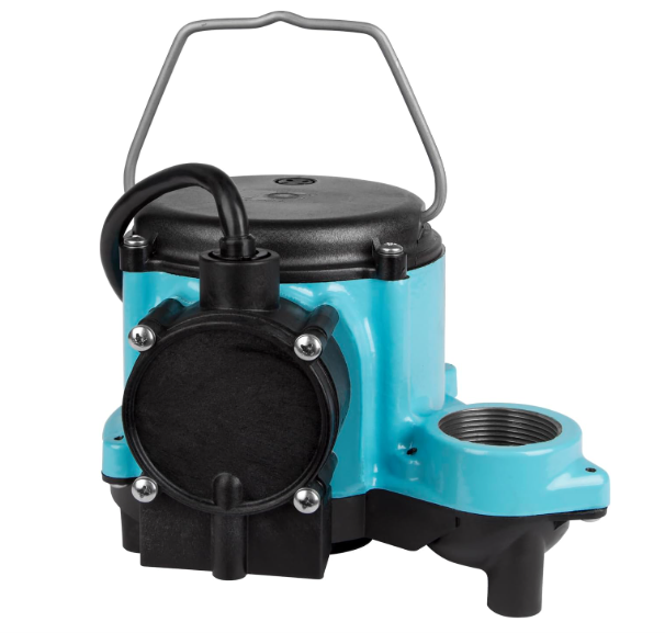 Little Giant 6-CIA 115 Volt, 1/3 HP, 2760 GPH Cast Iron Automatic Submersible Sump Pump with Integral Diaphragm Switch for Sump Systems, 10-Ft. Cord, Blue, 506158