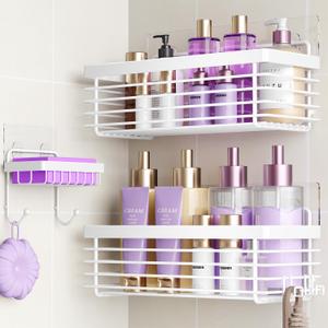 ODesign Shower Caddy 3 Pack-Shower Bathroom Shelves Rack,Rustproof Wall Mounted SUS304 Stainless Steel-No Drilling,Adhesive Shower Shelf Basket Organizer-White