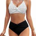 Blooming Jelly Women's High Waisted Bikini Sets Matel Tummy Control Swimsuits V Neck Twist Front Bathing Suit,large