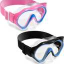 Aegend Kids Swim Goggles Snorkel Diving Mask for Kids Youth 3-15, Knitted Fabric Strap, Anti-Fog 180 Clear View (2 Pack-Pink, Black)