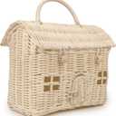 KOLWOVEN Rattan Storage Basket with Lid - Mouse in a Box - Small Doll House - Decorative Hand Woven Shelf Organizer - Cute Handmade Handcrafted Gift Decoration Artwork - Wicker (Natural)