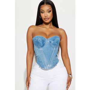 Bae For Tonight Denim Corset Top - Medium Wash, Medium