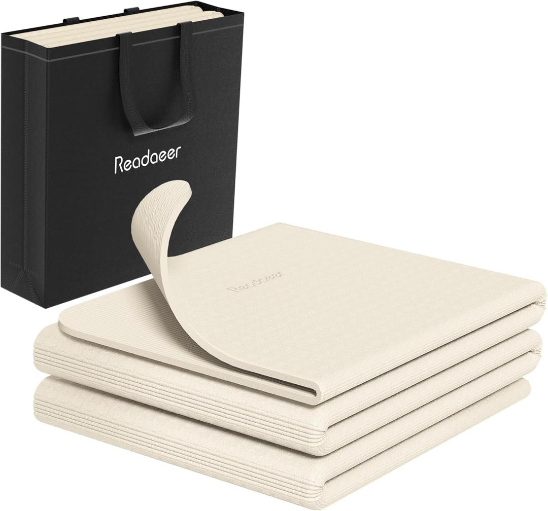 Readaeer Foldable Yoga Mat for Travel Folding Yoga Mat 6mm Thick with Carrying Bag, Non-Slip TPE Exercise Pilates Mat for 72" L x 24" W x 0.24 Inch (Beige)