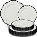 Contemporary Collection Combo White Plates with Black Rim - 7.5" - 10.5" (Pack of 32) - Sleek Modern Design - Perfect for Entertaining & Everyday Use