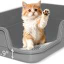 Extra Large Litter Box with Low Entry,Jumbo Cat Litter Box for Kitty and Senior Cats,Cat Box for Indoor Cats,Open Top Corner Litter Pan,Easy to Clean,23.6" L x 15.7" W x 5.9" H (Grey)