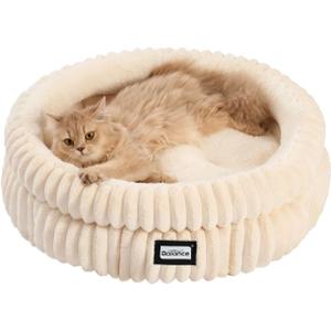 BALANCE Cat Bed Kitten Bed, Washable Round Cat Beds for Indoor Cats, Super Soft Plush Faux Fur Pet Bed for Puppy and Kitten with Anti-Slip Bottom, Size: 24.0"L x 24.0"W x 9"Th