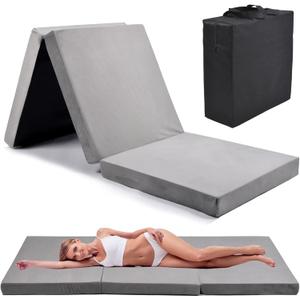 Memory Foam Foldable Mattress, Trifold Floor Bed Mattress with Dust Cover, Portable Waterproof Camping Pad Mat, for Outdoor Sleeping, Foldable, for Travel Truck Bed Tent