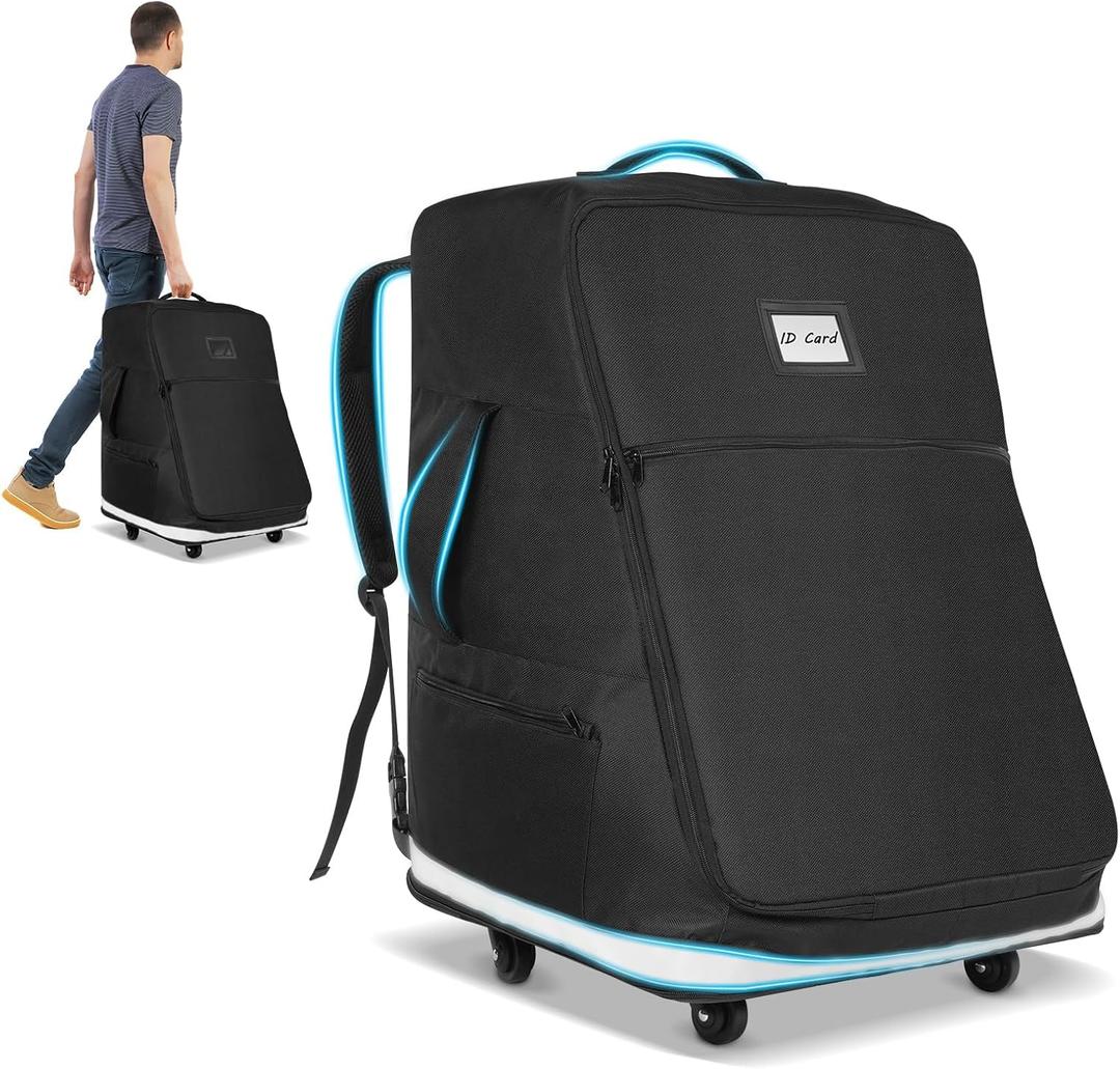 Powerty Car Seat Travel Bag for Airplane with Swivel Wheel, Extendable Height Padded Carseat Travel Backpack Large Storage Bag, Baby Infant Booster Seat Bags for Air Travel