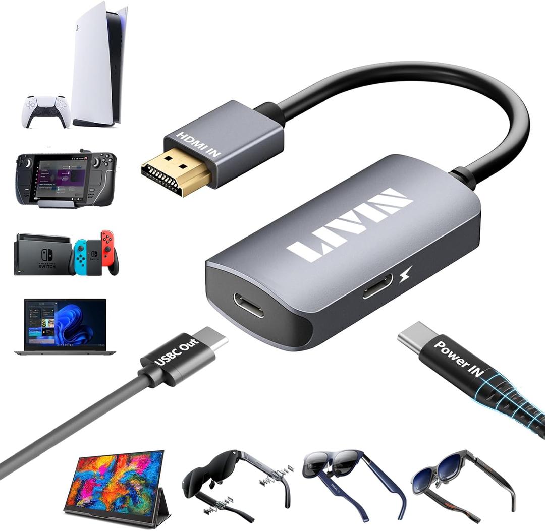 HDMI to USB C Adapter (4K@60Hz) Portable Monitor, AR Glasses XREAL OneAir 2 Pro/VITURE Pro/RayNeo Air 2s/Rokid, HDMI Male(Source) to USB C Female(Display) Laptop,Switch,ROG Ally,Steam Deck,PS4/5,Xbox
