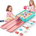 Sandbox with Lid, Toddler Dirt Diggers Construction Sand Box with Dump Truck,Excavator,Crane,8PCS Beach Toys Indoor Outdoor Play Sand Activity Sensory Set Ideal Summer Gifts for Boy Girl Ages 3+