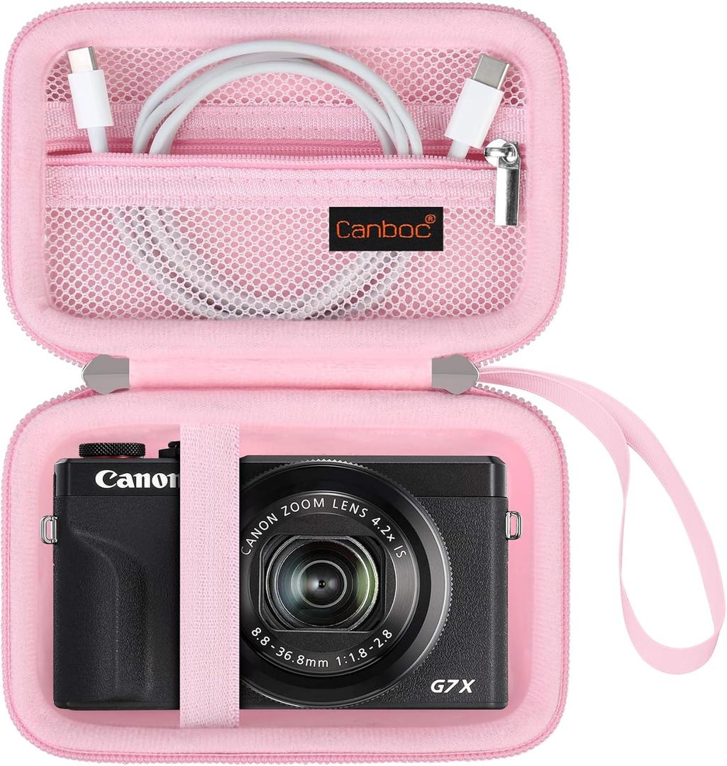 Canboc Camera Case for Canon PowerShot G7 X Mark III/ G7X Mark II Digital 4K Vlogging Camera, Point and Shoot 4K Video Camera Bag, Zipper Mesh Pocket fits USB Cable, Batteries, Pink