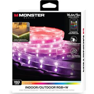 Monster Multi-Color Multi-White Indoor/Outdoor LED Light Strip with Included IR Remote, Color Changing Modes and Mounting Clips - 16.4ft(5m)