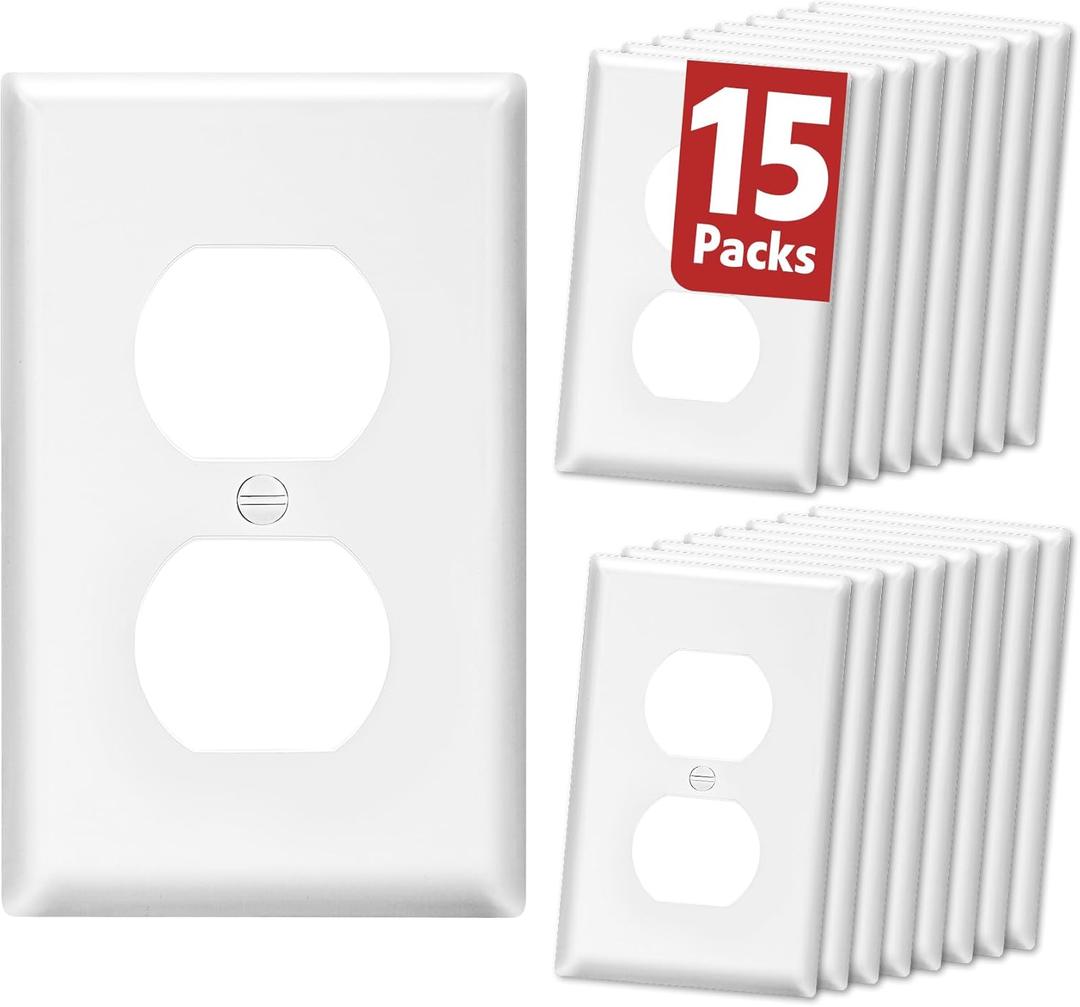 15 Pack Outlet Covers Bulk, Light Switch Cover Plate Standard Size 1-Gang 4.50" x 2.75", Duplex Wall Plates, Outlet Covers Wall Plate, Polycarbonate Thermoplastic, White