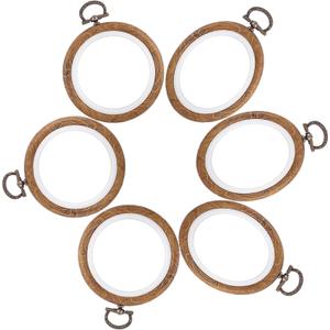 Framendino, 6 Pack Round Oval Embroidery Hoops 4 Inch Imitated Wood Display Frame Circle Cross Stitch Hoop Ring for Art Craft Sewing Hanging Ornaments