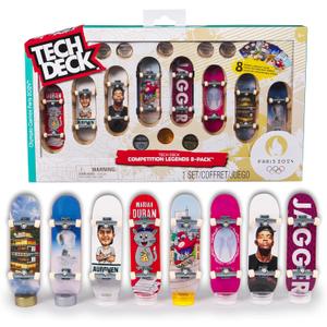 Tech Deck, Competition Legends 8-Pack Fingerboards with Collectible Cards, Olympic Games Paris 2024, Customizable Mini Skateboards, Kids Toys for Ages 6 and up