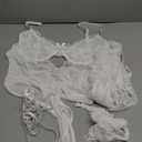 Lilosy Sexy Stocking Rhinestones Heart Garter Underwire Floral Mesh lace Sheer Babydoll Lingerie Teddy Bodysuit Skirt Set, XL