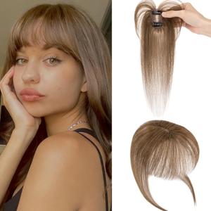 Benehair Clip on Bangs Real Human Hair with 360 Full Coverage, 3D Air Bangs for Daily Wear, Natural Seamless Fit for Women Medium Brown