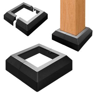 2 Pack 4X4IN Aluminum Split Deck Post Base Cover, Solid Fence Trim Skirt, Post Foot Protection Replacement for Porch Stairs Outdoor Decor Railing (6.5x6.5IN Outer Size) Matte Black