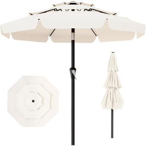 AreShark 10FT 3-Tiers Patio Umbrella with Valance, Outdoor Umbrellas with Crank/Tilt, Table Market Umbrella Vented w/ 8 Sturdy Ribs for Garden, Deck, Backyard, and Pool, Cream White
