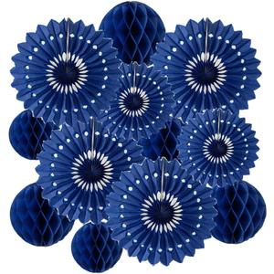 12pcs 6 8 Honeycomb Balls Tissue Paper Fans Party Honeycomb Ball Fans Wall Tissue Pom Poms Flower Balls Hanging Paper Fans For Party Baby Shower Birthday Wedding Nursery Wall Decor(royal blue kit)