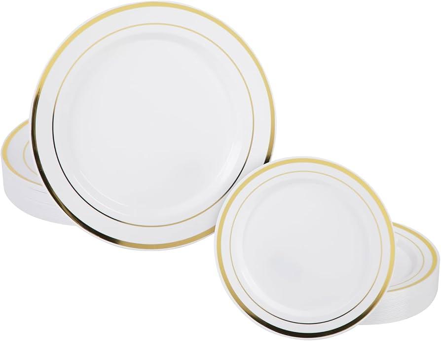50 PCS Gold Plastic Plate, Disposable Party Plates, Plastic Plates for Party, Wedding and Birthday, Small