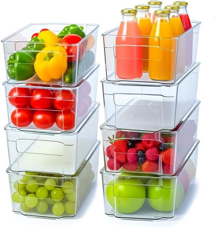 Utopia Home - Fridge & Refrigerator Organizer Bins (8 Pack), Clear Stackable Durable Plastic Storage Containers with Easy Grip Handles for Pantry, Kitchen Cabinets & Countertops
