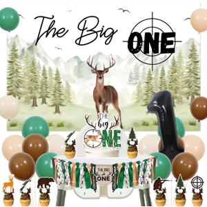Deer Hunting Theme 1st Birthday Party Decorations - The Big One Backdrop, High Chair Banner, Camo Deer Hunting Cake Topper, Latex Balloons