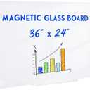 Magnetic Glass Whiteboard, 36" x 24" Glass Dry Erase Board for Wall, Large Frameless White Board with 1 Marker Tray and 3 Magnets for Office, Home, Classroom - Ultra White