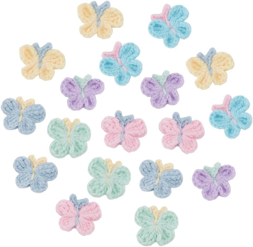 FREEBLOSS 18Pcs Crochet Butterfly Applique Handmade Crocheted Butterfly Embellishments Colorful Sew On Patches Crochet Knitted Handmade Applique for Clothes, Bags Arts Crafts DIY Decor 1.38''