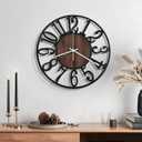 Maxstar Wall Clock Battery Operated,Silent Non-Ticking Modern Rustic Metal Round Clocks Small for Living Room/Bedroom/Office/Kitchen/Farmhouse Home Decor-12 Inch(Brown-Wood)