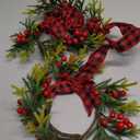 2 Pcs 4" Mini Christmas Wreath Curtain Tieback with Red Berries and Black Red Checkered Ribbon Christmas Curtain Holder for Xmas Holiday Indoor Window Wall Home Decorations