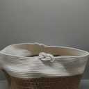 Large Blanket Storage Basket for Living Room, 22.8" x 22.8" x 13" Woven Cotton Rope Basket with Handles, Baby Toy Storage, Laundry Hamper for Clothes, Pillows, Towels-Yellow and White (90L)