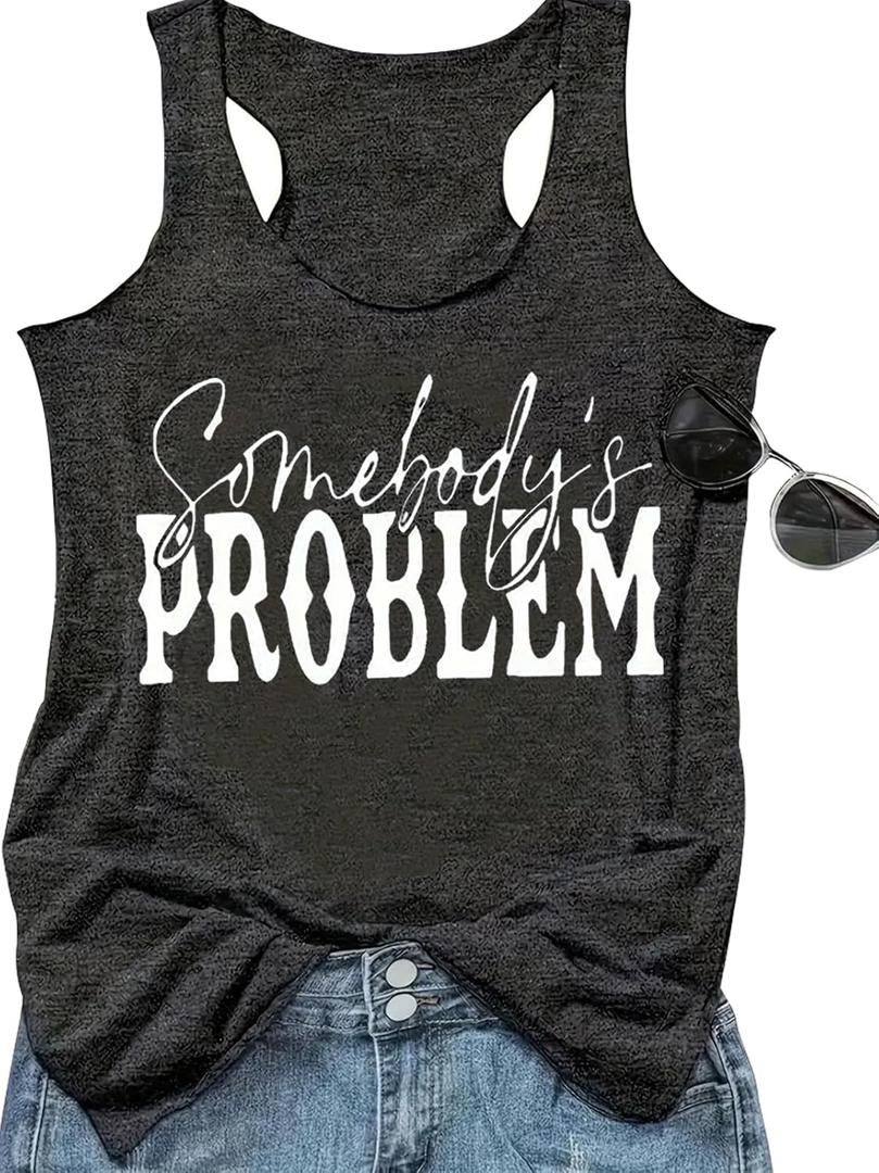 AEARGIV Womens Somebody's Problem Tank Tops Country Music Tees Western Cowboy Cowgirl Shirt (Medium, Dark Grey 1)