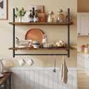 Bestier Pipe Shelf Industrial Floating Shelving 31" Kitchen Wall-Mounted Shelf with Towel Bar Hooks Coffee Bar Shelves Hanging Display Rack Bookshelf Living Room Decor Bathroom-Rustic Brown (31.5 Inch)