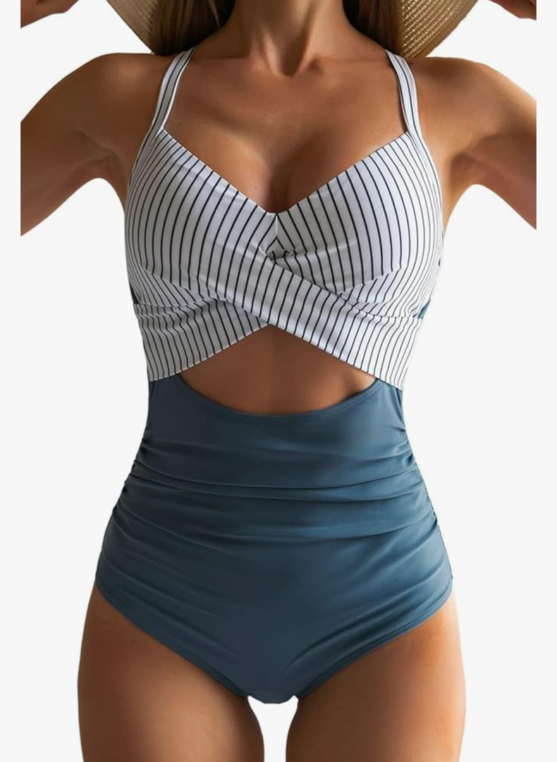 Eomenie Women's One Piece Swimsuits Tummy Control Cutout High Waisted Bathing Suit Wrap Tie Back 1 Piece Swimsuit, SIZE L