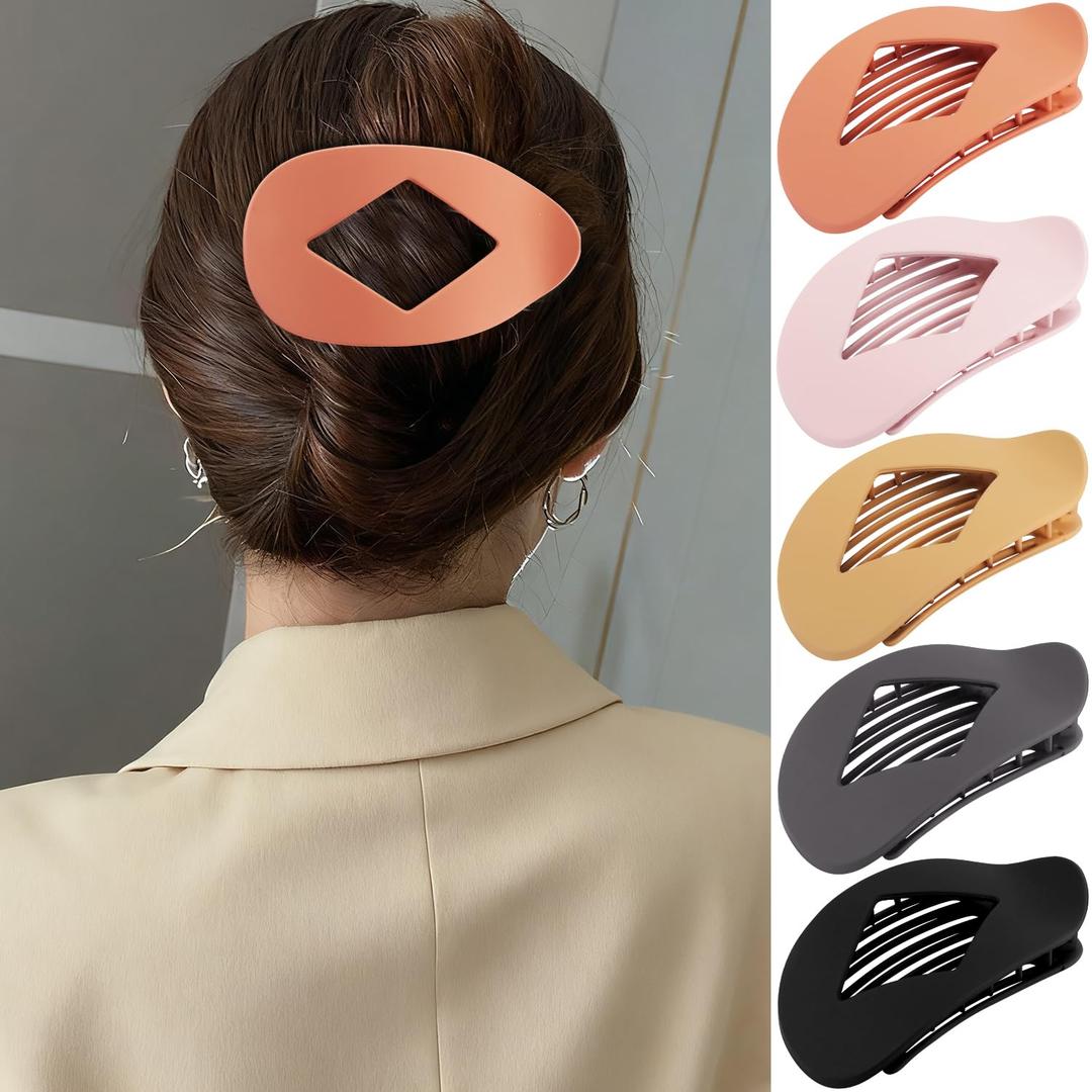 Atoden Flat Hair Clips Duckbill Large Claw Clips for Thick Medium Thin Hair 5Pcs Non Slip French Barrettes Accessories for Women Girls Oval Round (Neutral)