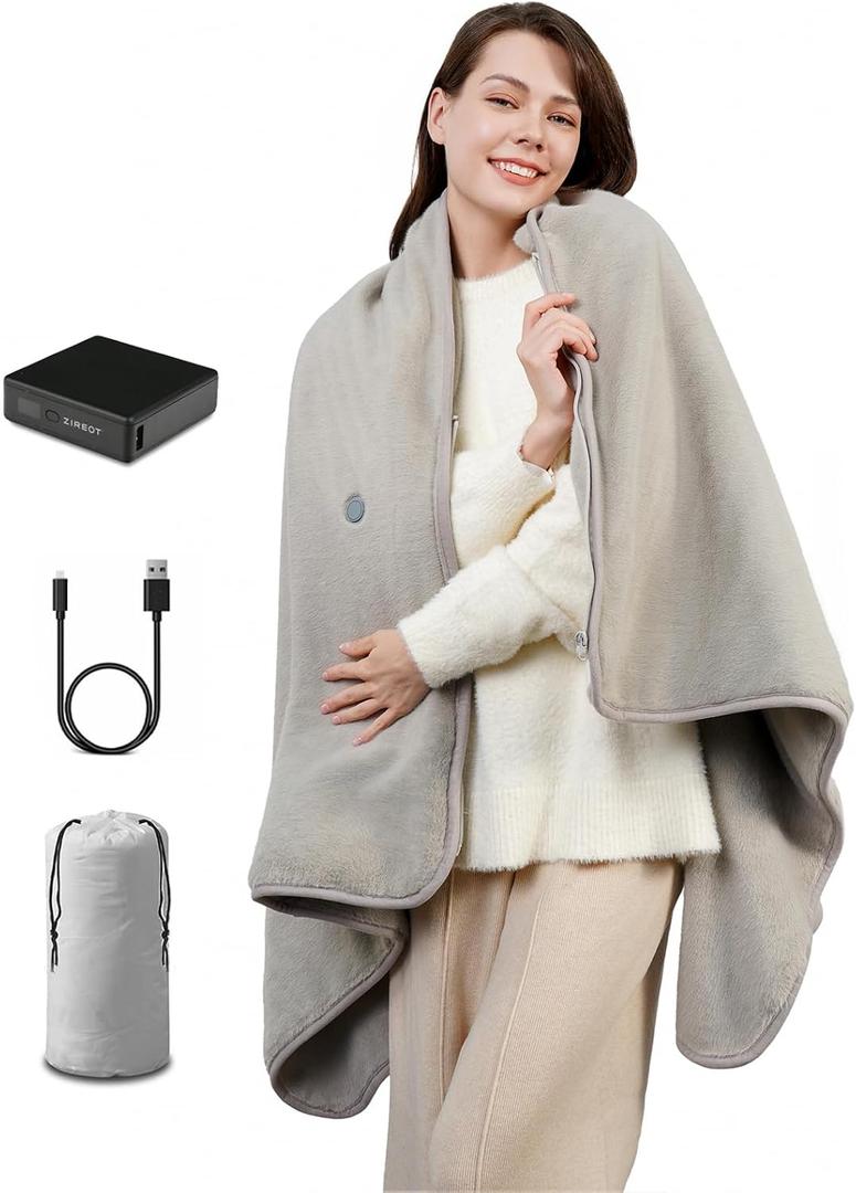 Heated Blanket with Battery Pack,Upgrade Battery Operated Wearable Portable USB Heated Blanket, Rechargable Outdoor Electric Blanket,Cordless Heated Throw (Grey)