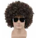 Yuehong Short Fluffy 70s 80s Disco Afro Wigs Synthetic Anime Cosplay Fancy Funny Wigs for Unisex Men Women (Dark Brown)