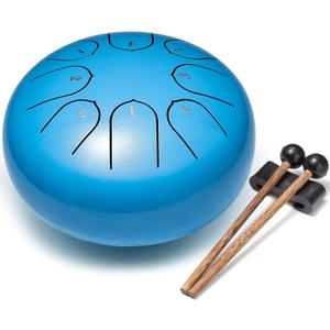 Lronbird Steel Tongue Drum Percussion, 6 Inch 8 Notes Musical Instruments, Music Gifts for Family Friends (Blue)