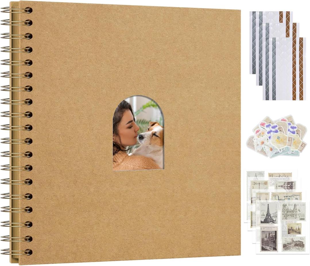 Vienrose DIY Scrapbook with Arch Window Photo Album 40 Blank Kraft Paper Scarp Book Album 8 x 8 Inch Memory Book for Birthday, Wedding, Family, Khaki