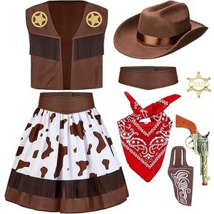 Halloween Cowgirl Costume for Girls, Kids Western Costume, Cowgirl Outfit with Hat for Toddler Cosplay M