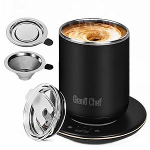 Self-Heating Coffee Mug, Coffee Mug with Self Stirring&Fast Heating, 10oz Temperature Controlled Coffee Cup Warmer, Heated for Tea/Coffee at Office/Kitchen/Travel, with Reusable Coffee Dripper, Black