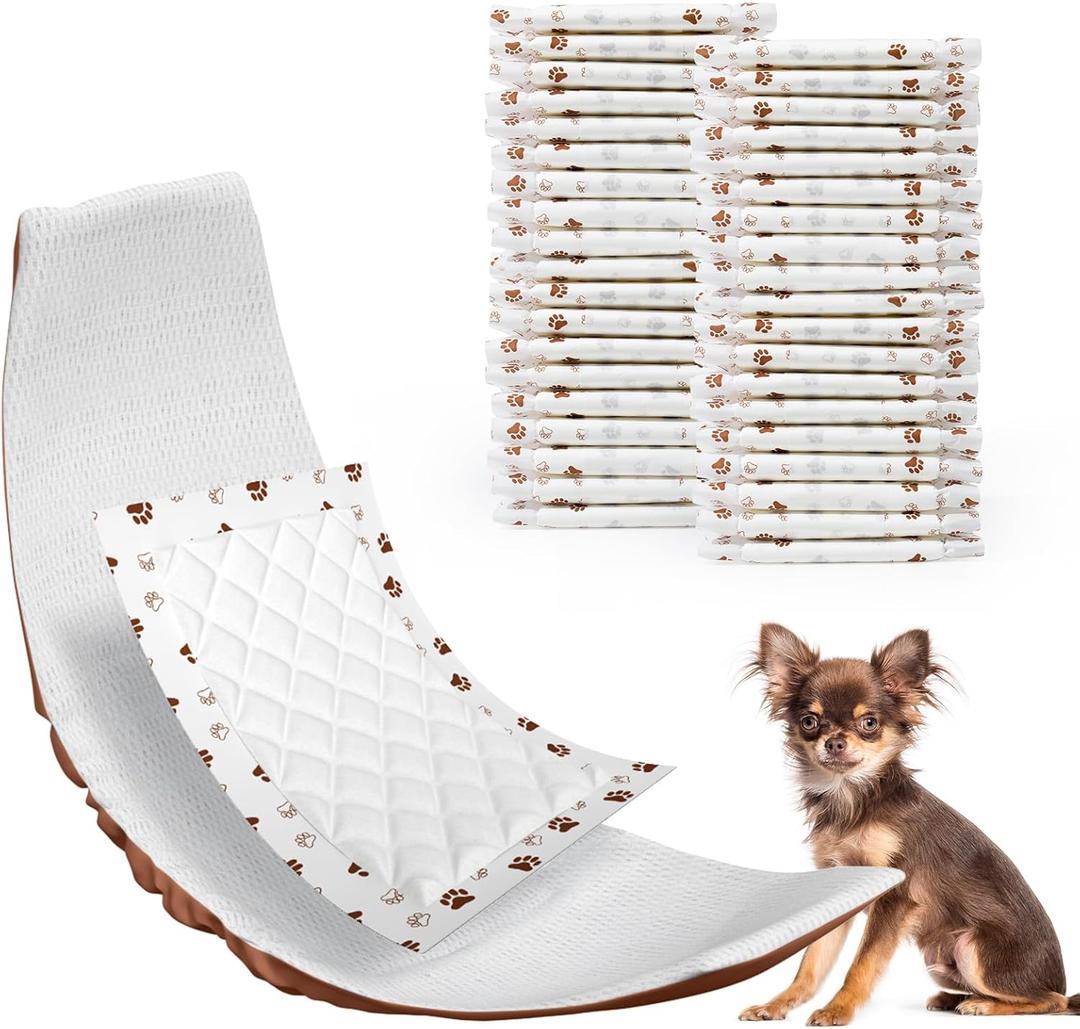MICOOYO Dog Diaper Liners, Dog Diaper Pads, Disposable Dogs Booster Pads for Puppy, Belly Band Dogs Diapers Liners Male Doggie Diapers Inserts (Paws, XS 100Count)