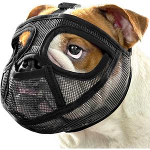 Mayerzon Short Snout Dog Muzzle for French Bulldog with Full Pant Design to Prevent Eating Biting, Soft Mesh Dog Muzzle for Shih Tzu Pug English Bulldog for Grooming Walking, Allow to Drink and Feed (L [Head Cir: 20.5"-23"], Black)