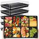 Shellwei 5 Pack 8 Compartments Divided Charcuterie Board with Lid Large 15 x 10 Inch Disposable Catering Serving Trays with Lid Reusable Plastic Serving Platter