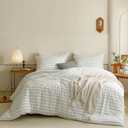 CLOTHKNOW Striped Queen Comforter Set White Black Bedding Comforter Sets White Queen Comforter Soft Farmhouse Comforter with 2 x Pillow Cases