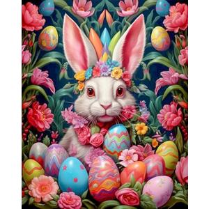 Semneroy 5D Easter Diamond Art Kits for Adults Beginners, Round Full Drill DIY Diamond Art for Easter Rabbit, Colors Egg Anime Gem Art Paint Crafts Home Decor 12x 16 Inch