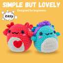 Terself Axolotl Crochet Kit for Beginners: 2PCS Crochet Animal Kits for Kids & Adults, Learn to Crocheting Starter Kit with Written Pattern & Video Tutorials (40%+ Yarn Extra)- Axolotl Family